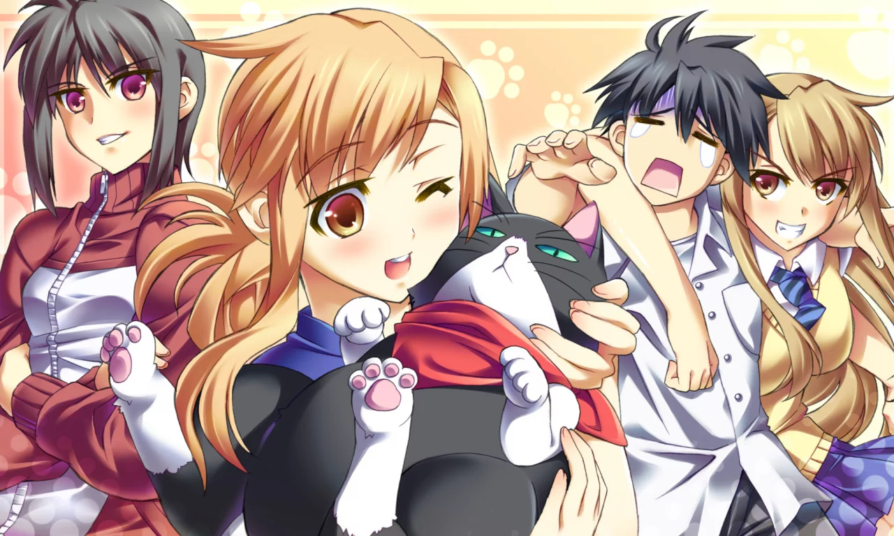 ichinose nagi, nyan koi, девушки, mizuno kaede, kousaka junpei, ibuki mana, парень, nyamsas, кот
