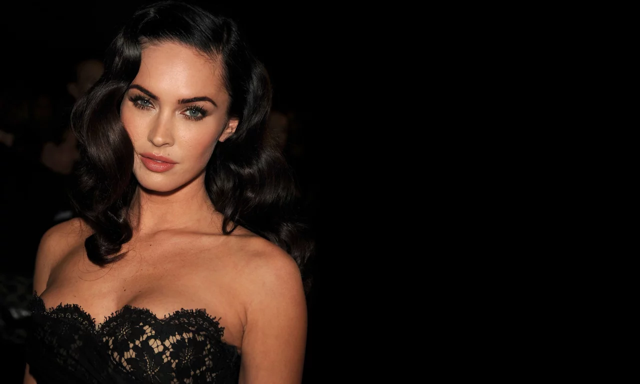 меган фокс, актриса, черный фон, кружево, платье, megan fox