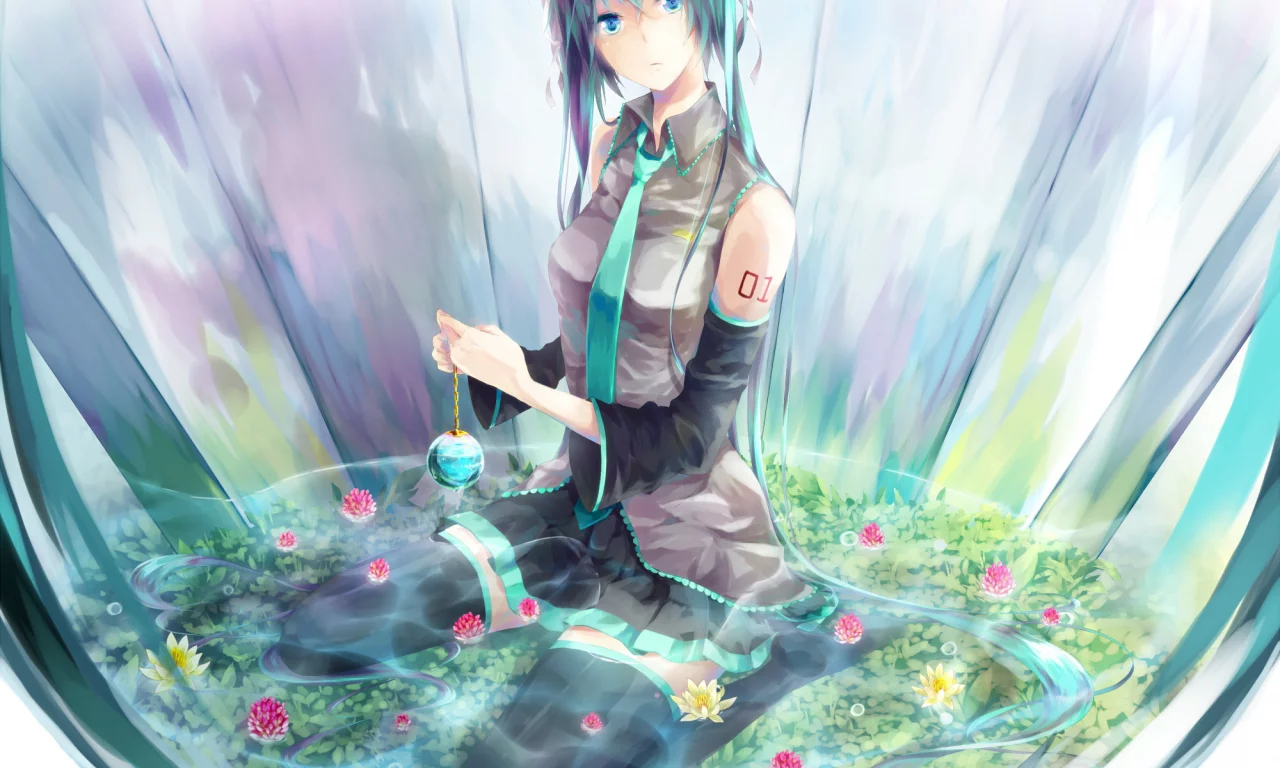 hatsune miku, vocaloid, пруд