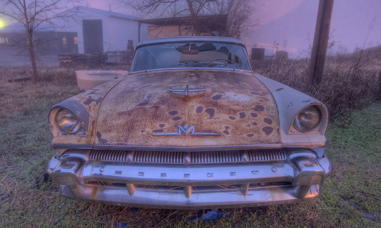 разбитая, винтаж, старая, calvert, mercury, car, texas, anderson, vintage