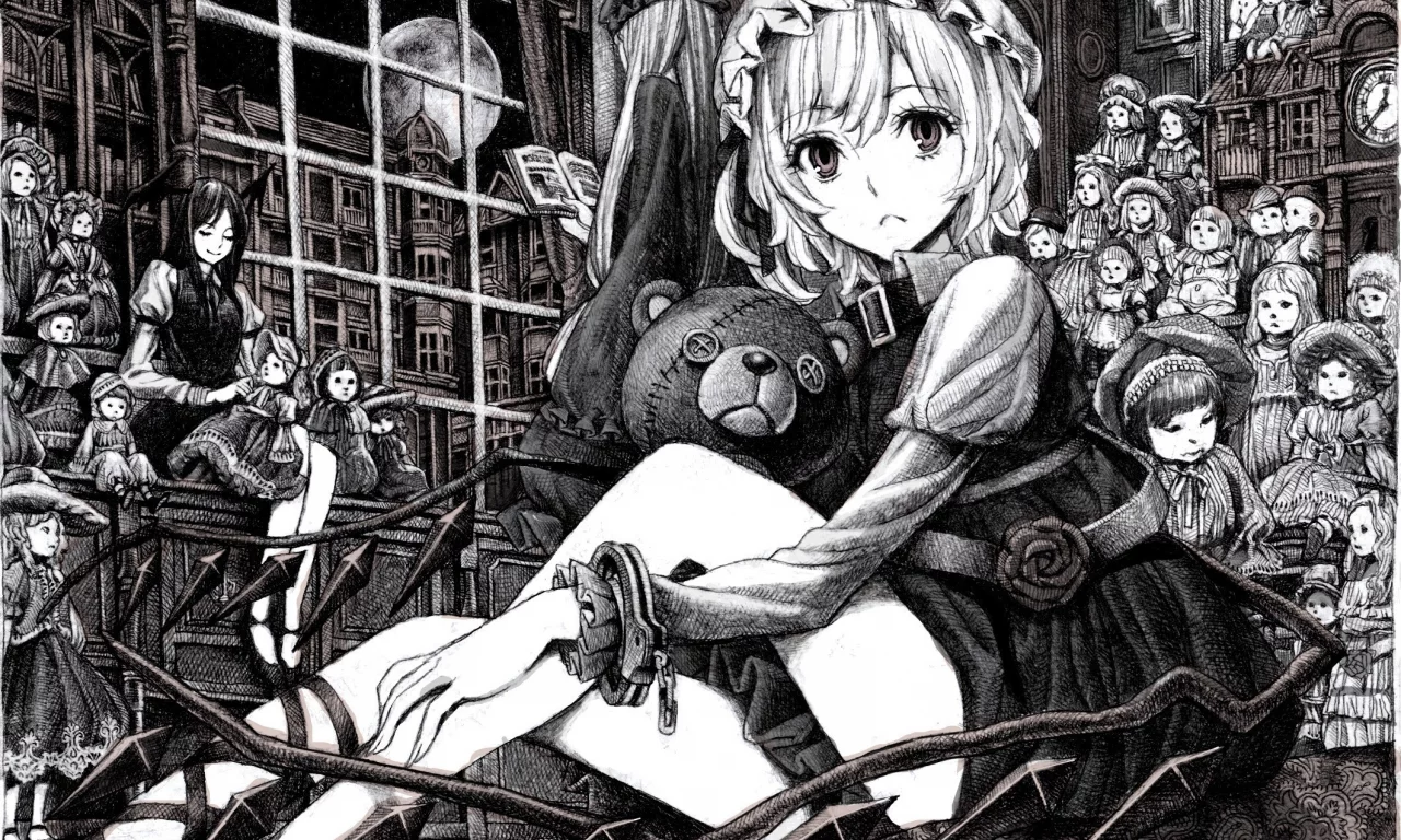 игрушка, anime, рисунок, аниме, мишка, девушка
