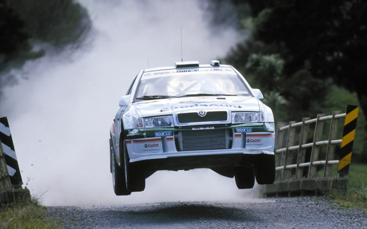 wrc, skoda, дорога, пыль, полёт, octavia