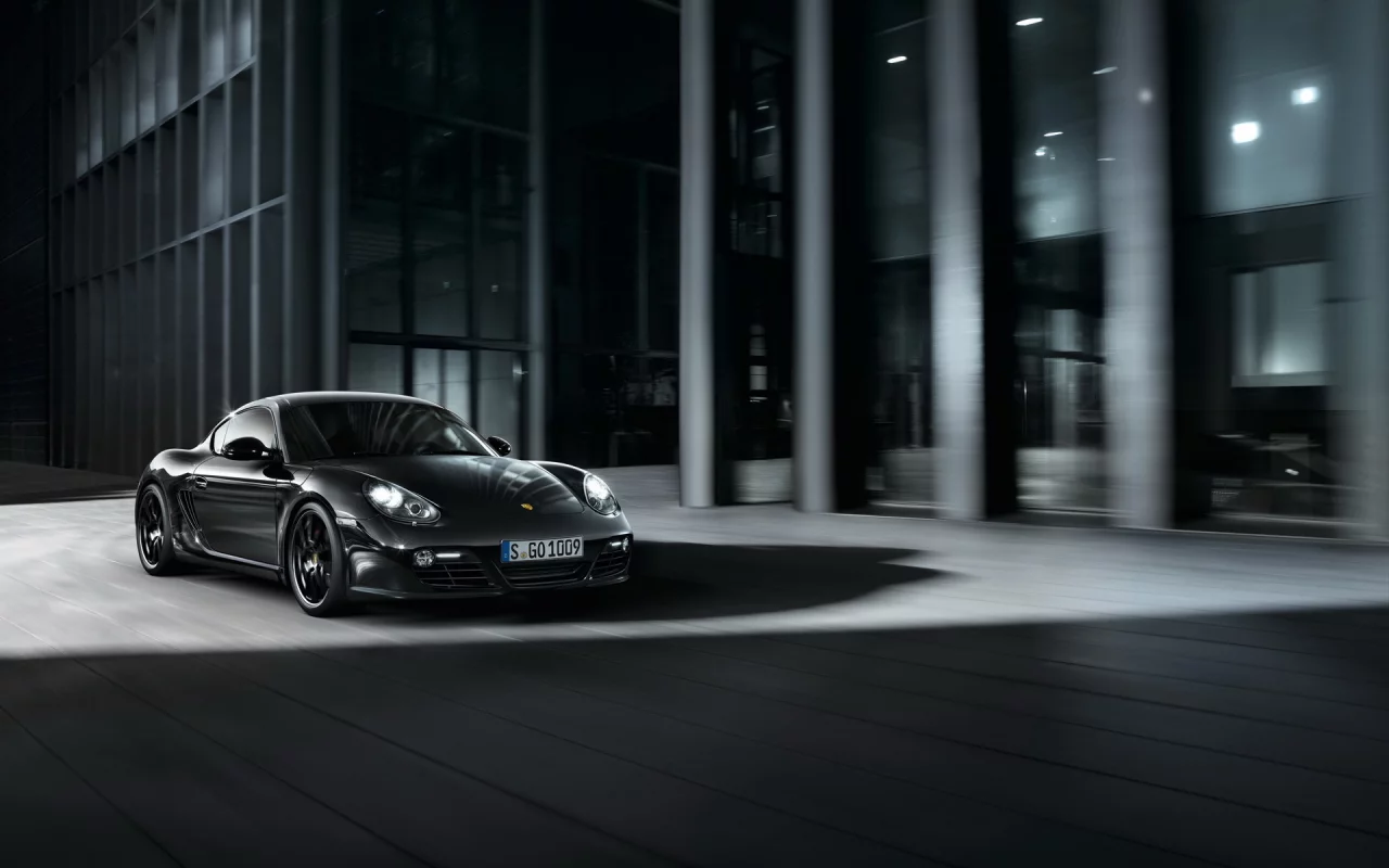 черный, порше, porsche cayman, кайман, в движении, black edition