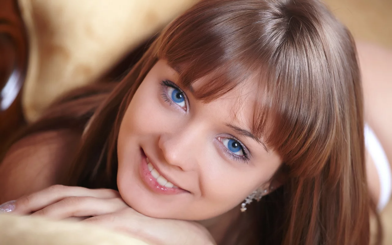 девушка, голубоглазая, лицо, портрет