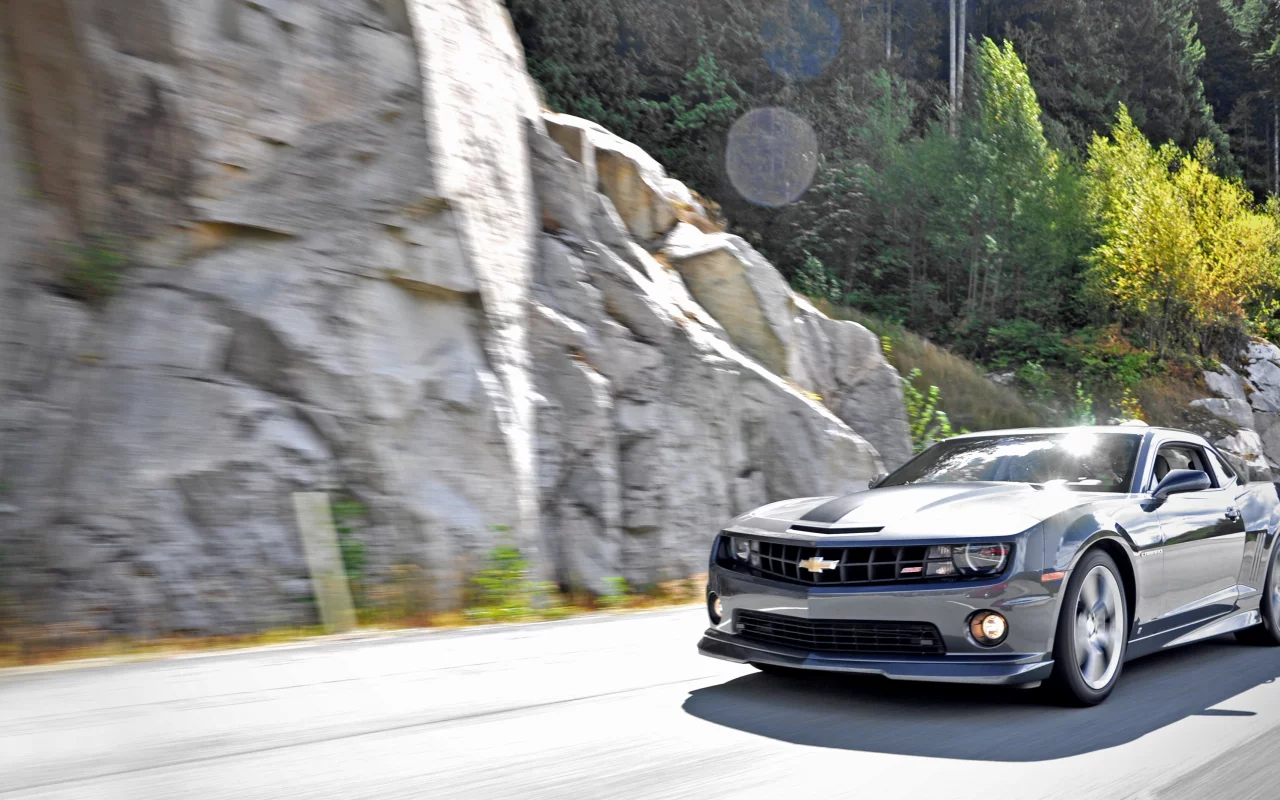 мускул кар, шоссе, солнечный день, chevrolet camaro ss, трасса, скорость, muscle car, drive, езда