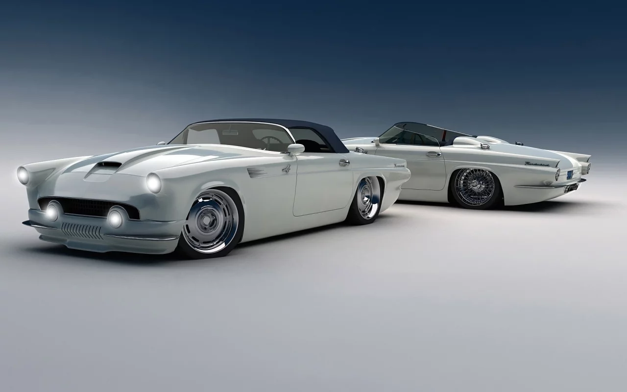 custom, ford, фары, авто, белый, thunderbird, кабриолет