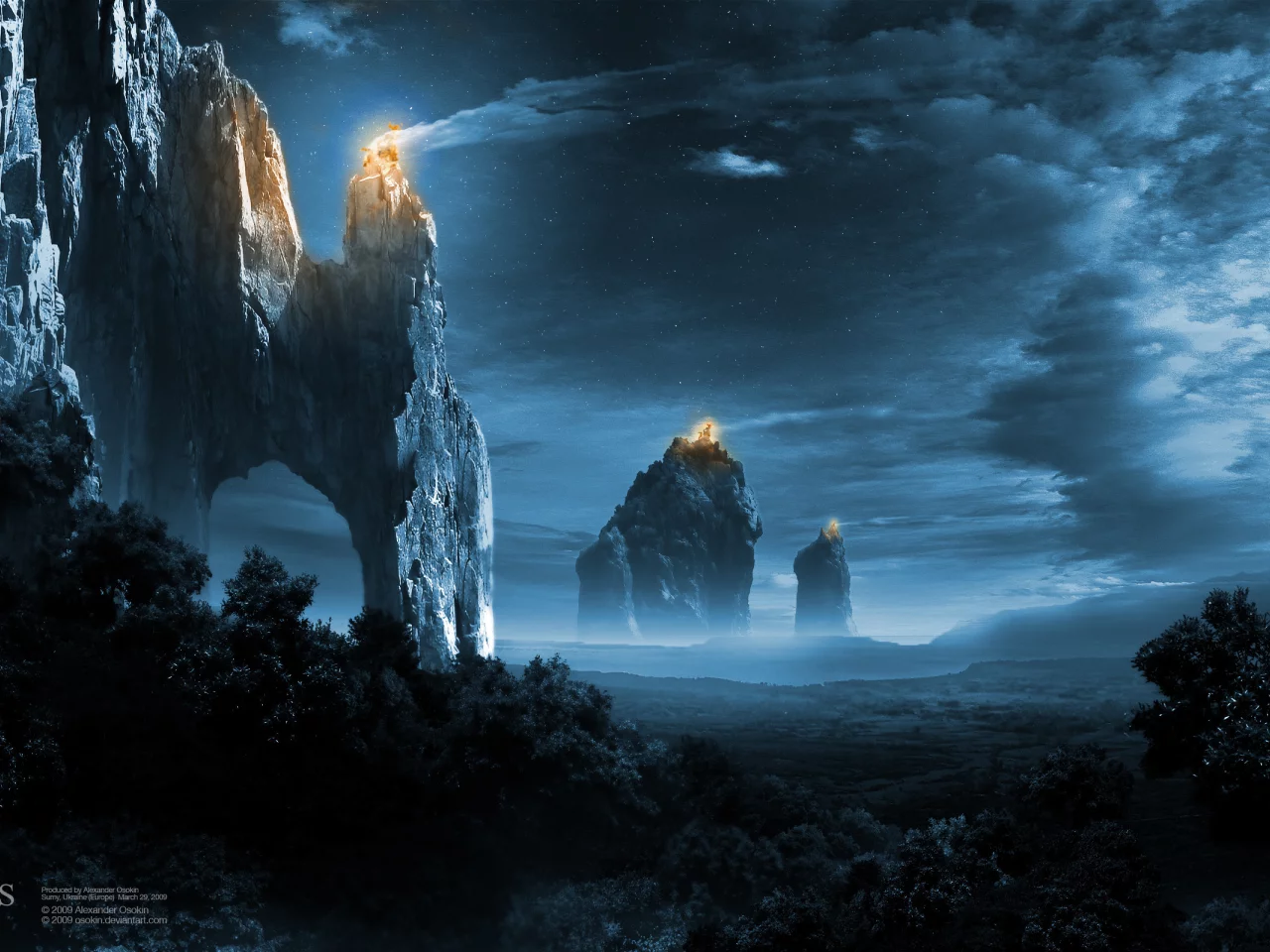 lights of empire, огни, ночь, лес, скалы
