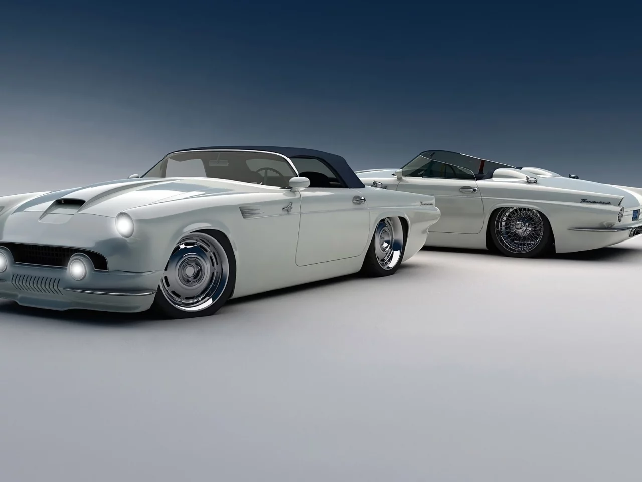 custom, ford, фары, авто, белый, thunderbird, кабриолет