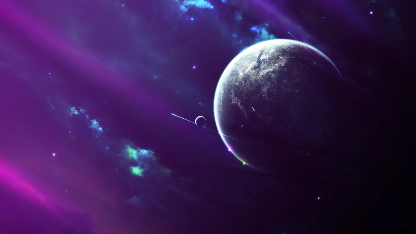 spaceships, туманность, звезды, nebula, планета, cпутники