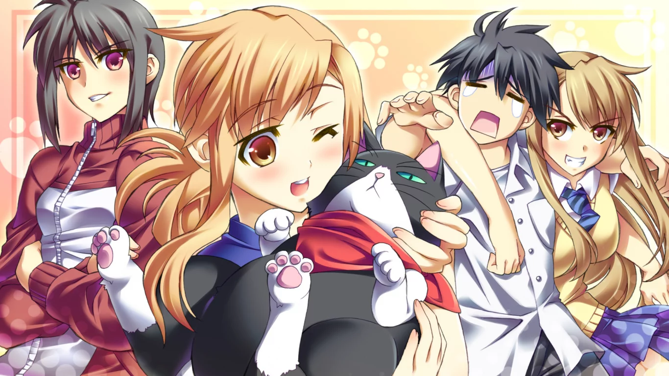 ichinose nagi, nyan koi, девушки, mizuno kaede, kousaka junpei, ibuki mana, парень, nyamsas, кот