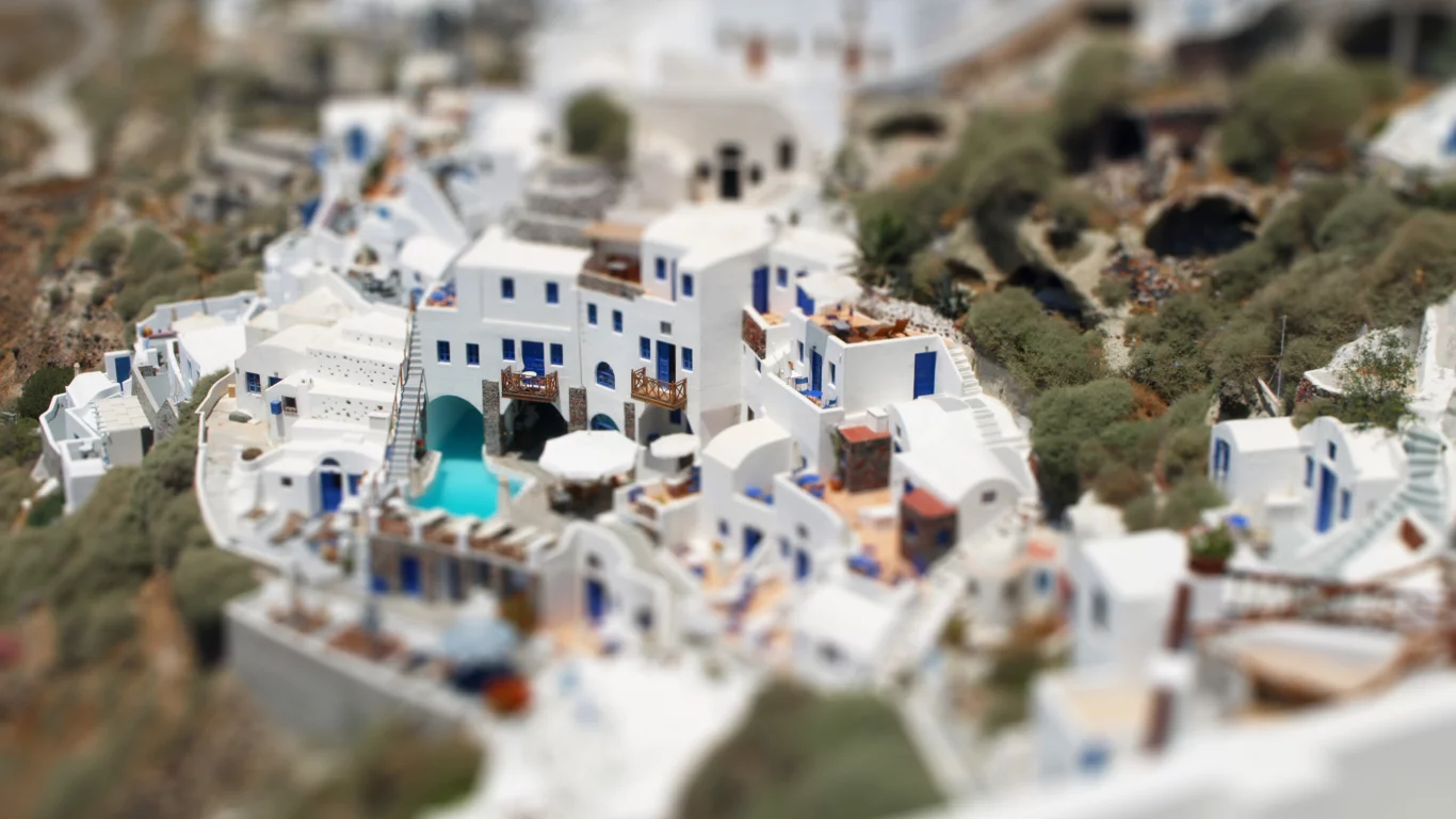 дома, белые, санторини, tilt-shift, греция
