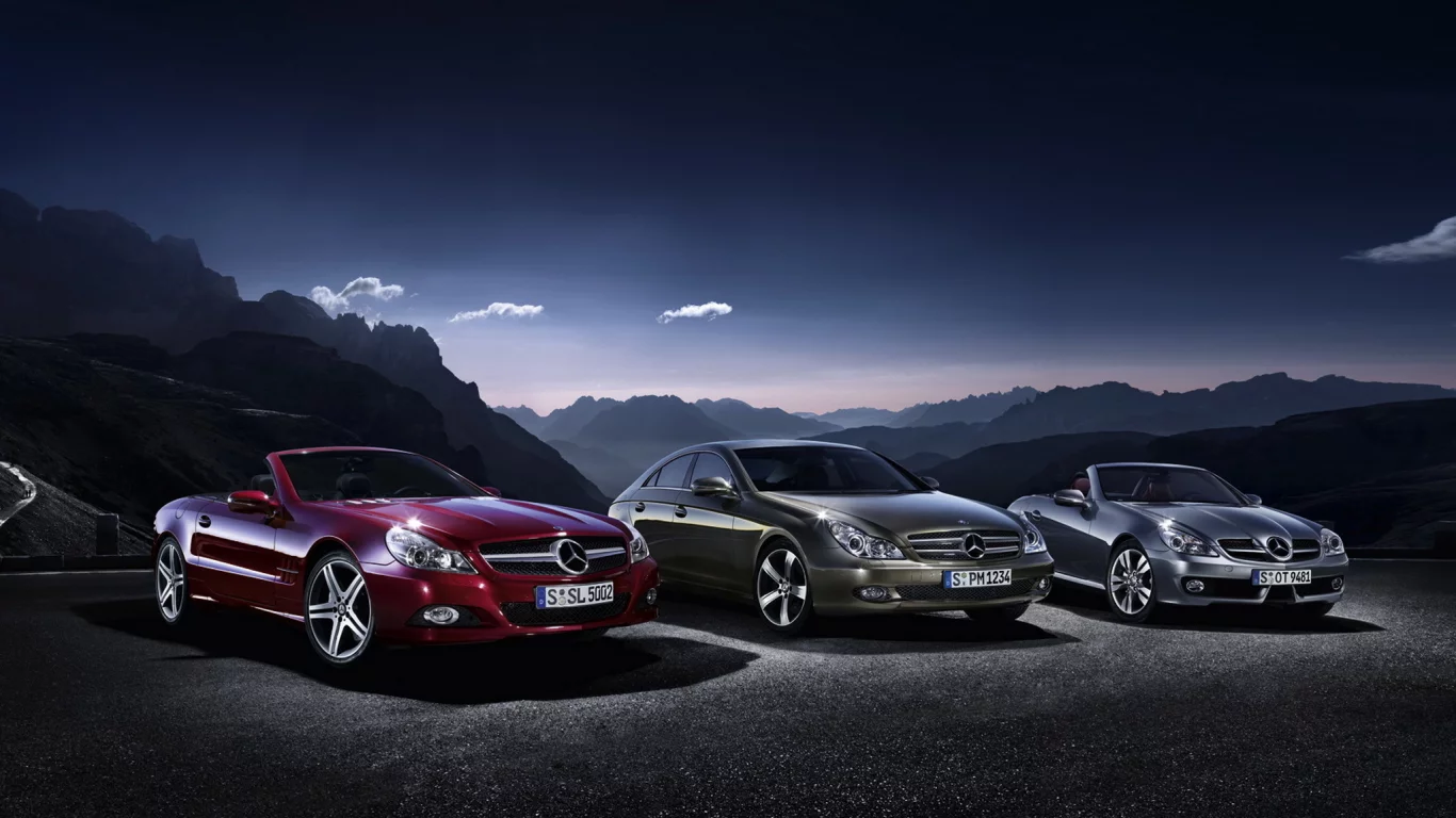 slk, mercedes-benz, мерседесы, cls, горы, небо, mixed,, slм, сумерки