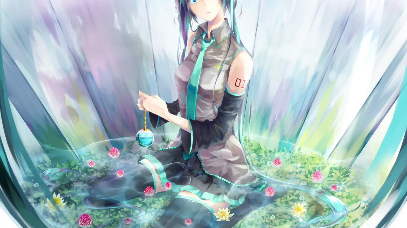 hatsune miku, vocaloid, пруд