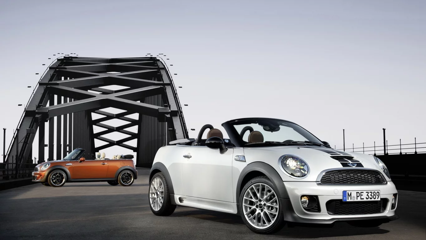 автомобиль, mini, родстер, мини, на мосту, roadster