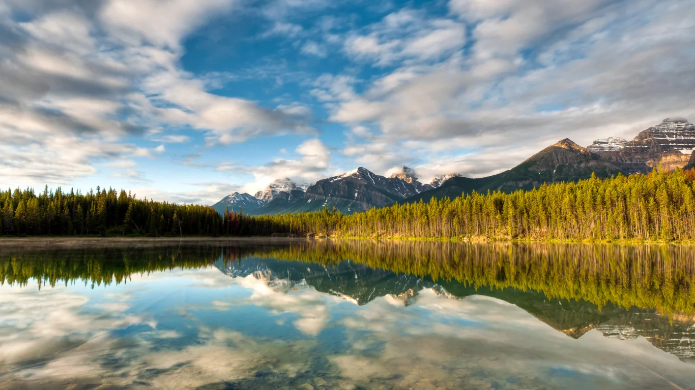 прозрачность, небо, отражение, canada, озеро, канада, горы