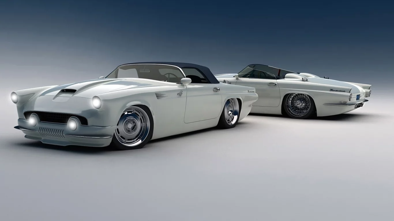 custom, ford, фары, авто, белый, thunderbird, кабриолет