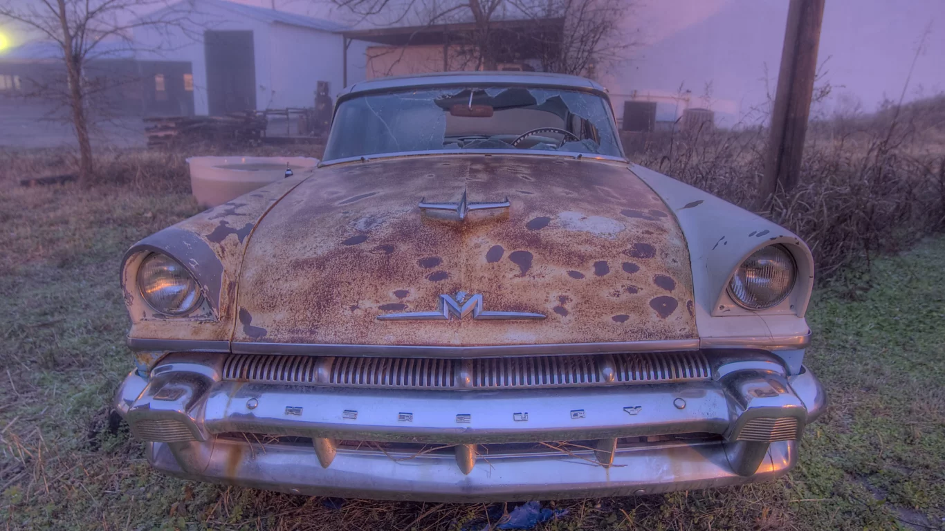 разбитая, винтаж, старая, calvert, mercury, car, texas, anderson, vintage