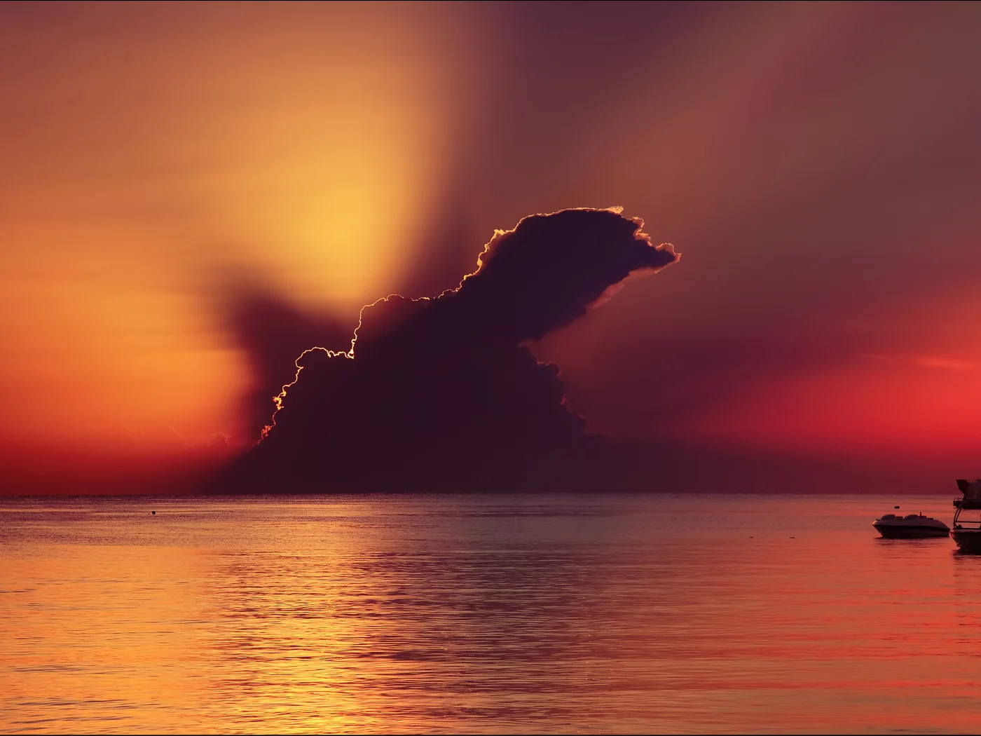 облако, море, закат