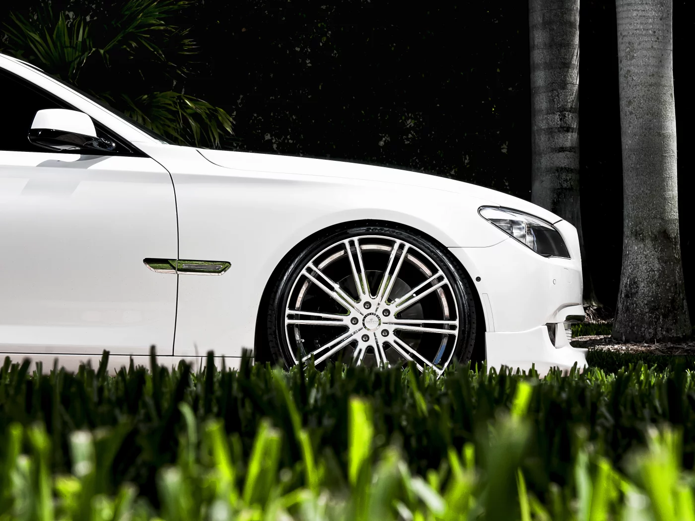 bmw, диски, белый, трава, семёрка, седьмой серии, 7 series, газон, бмв