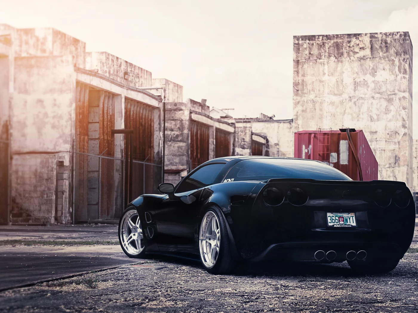 чёрный, corvette, диски, задом