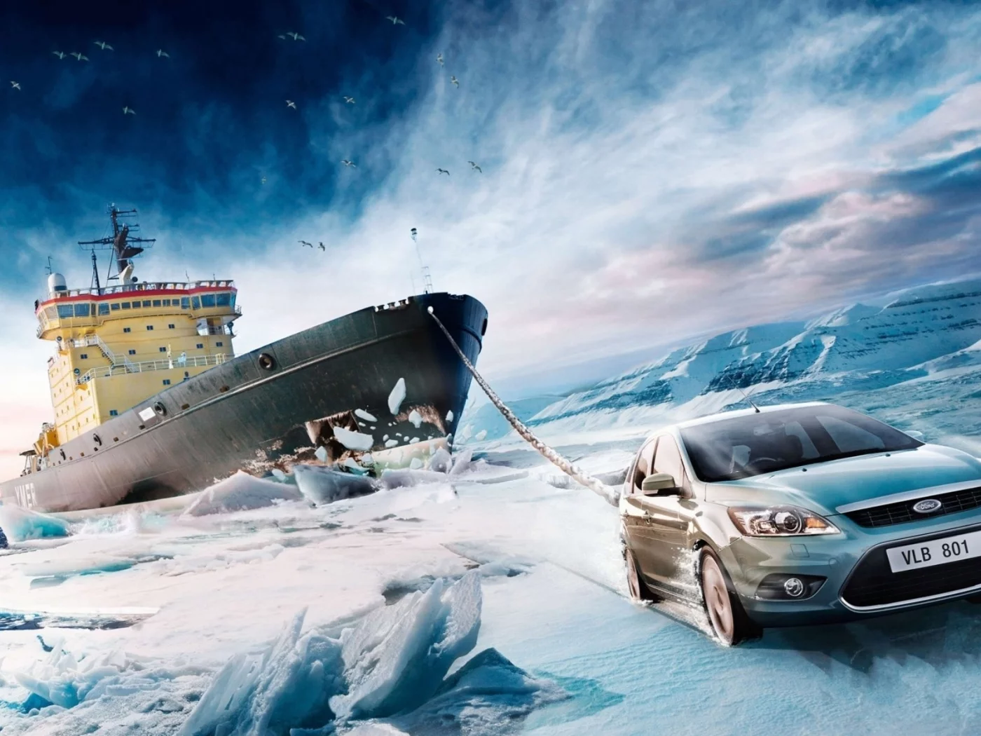 снег, лёд, ice, ледокол, буксир, ford, фокус, небо, форд