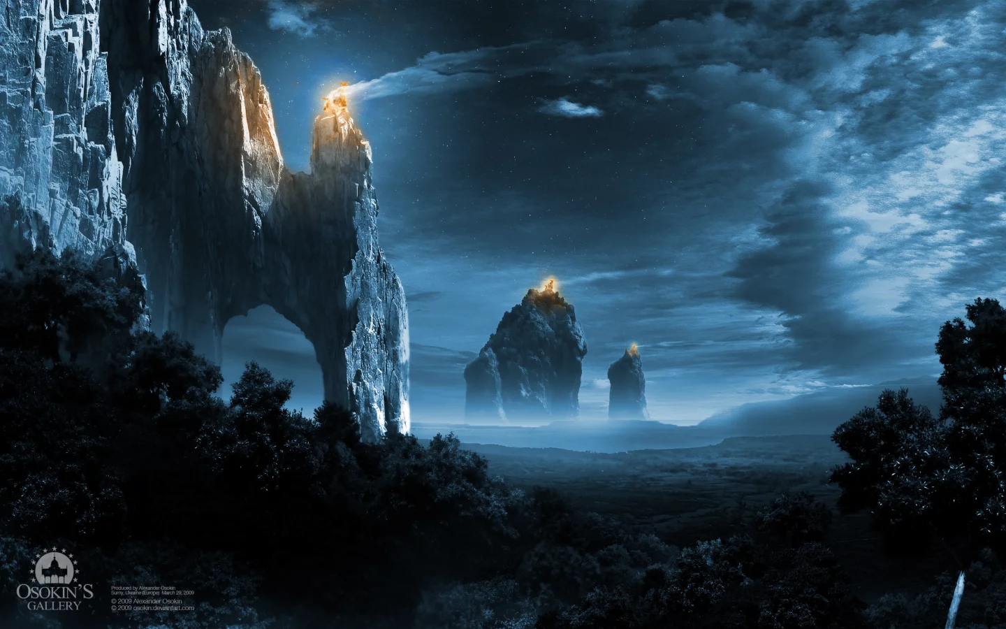 lights of empire, огни, ночь, лес, скалы