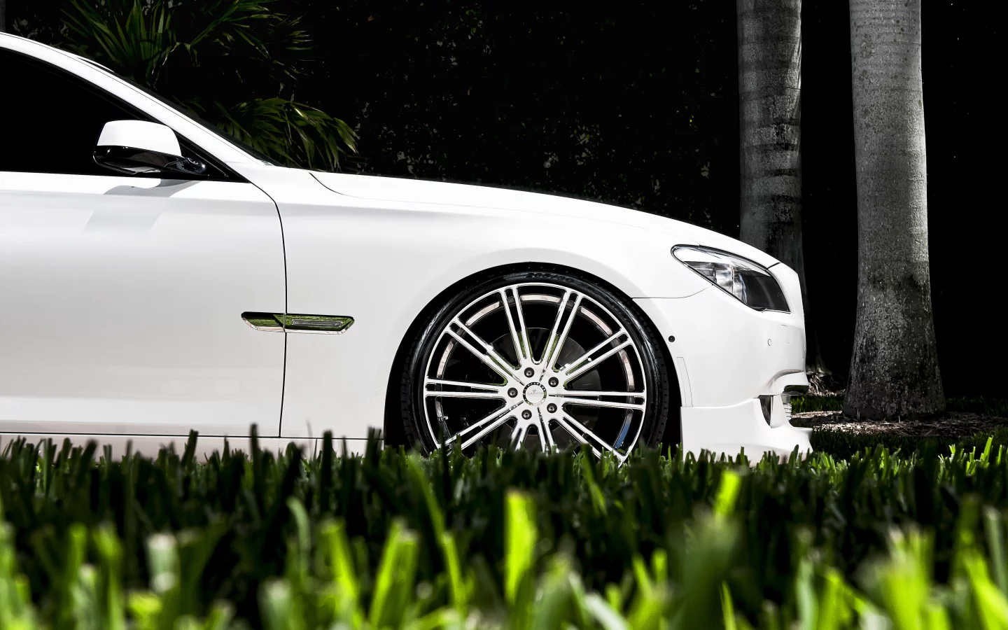bmw, диски, белый, трава, семёрка, седьмой серии, 7 series, газон, бмв
