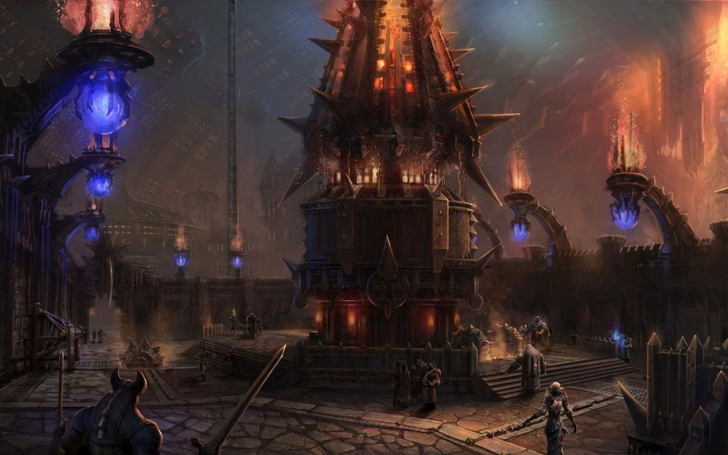 tera online, меч, рога, жители, оружие, магия, огонь, город, шары