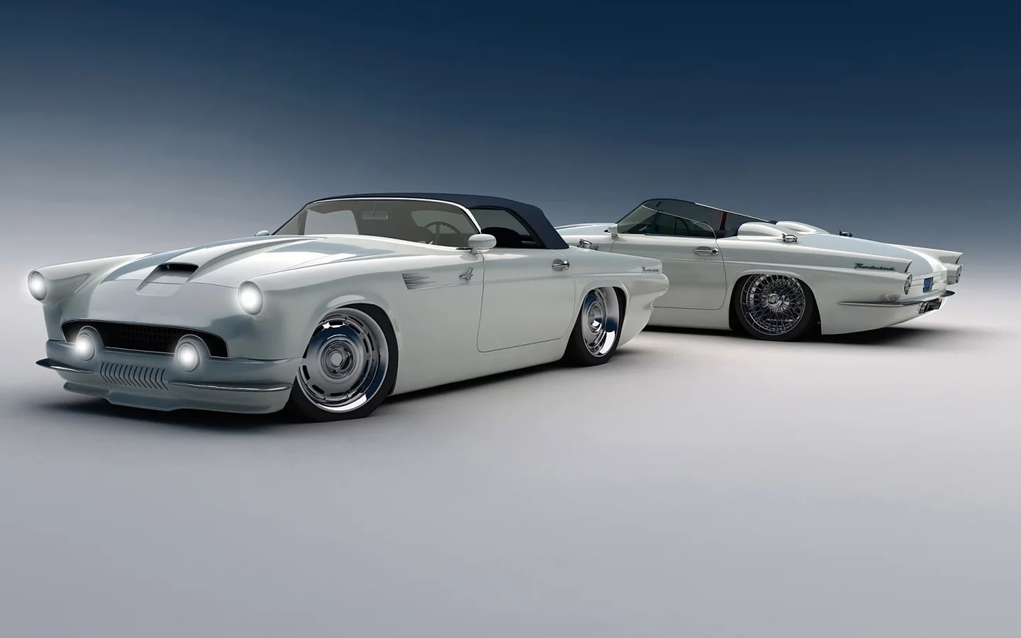 custom, ford, фары, авто, белый, thunderbird, кабриолет