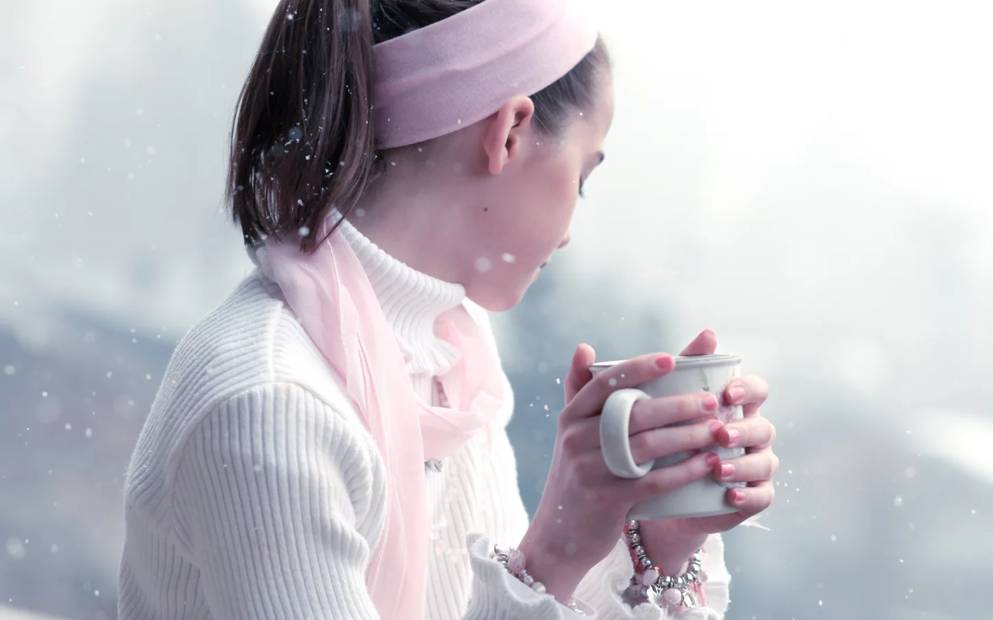 снег, белый, свитер, snow girl, девочка, нежность