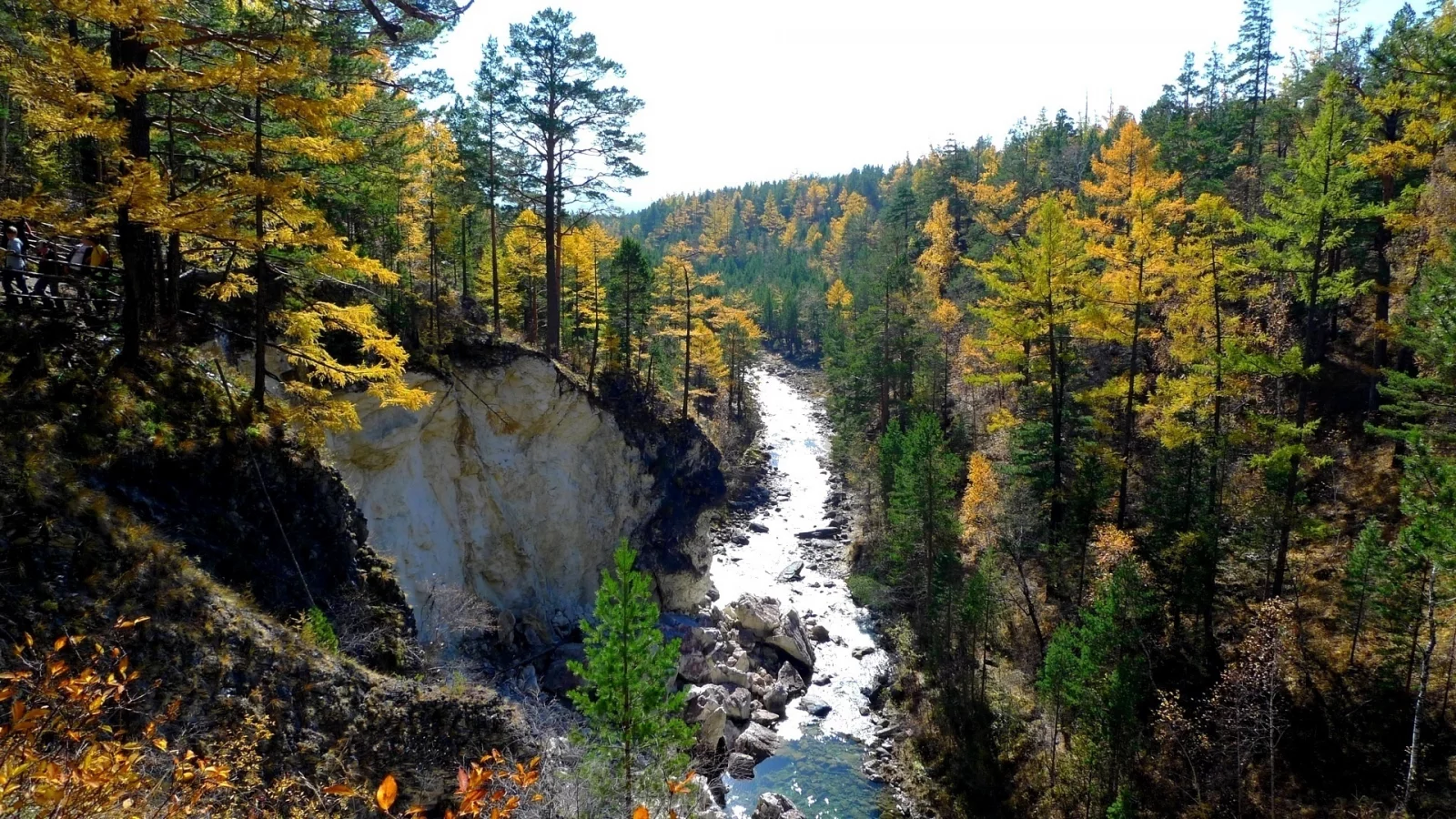 лес, осень, горы, река
