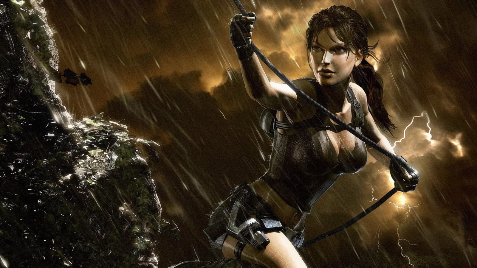 крофт, гроза, скала, raider, lara, croft, дождь, лара, tomb