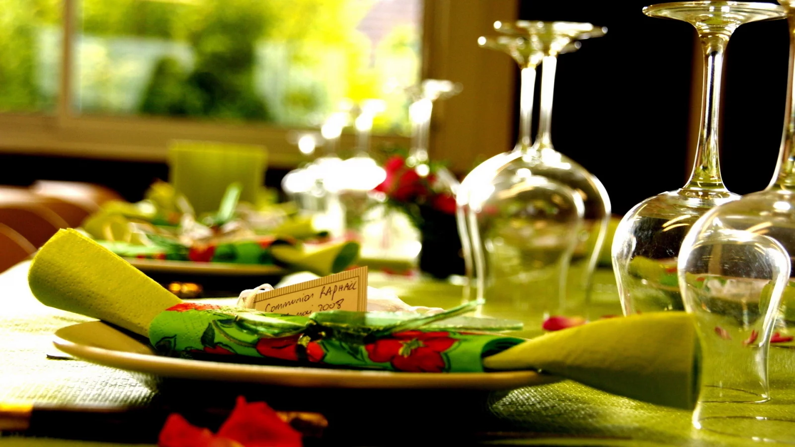 салфетка, макро, glasses, бокалы, macro, serviette, тарелка, стол, 1920x1080, plate, table