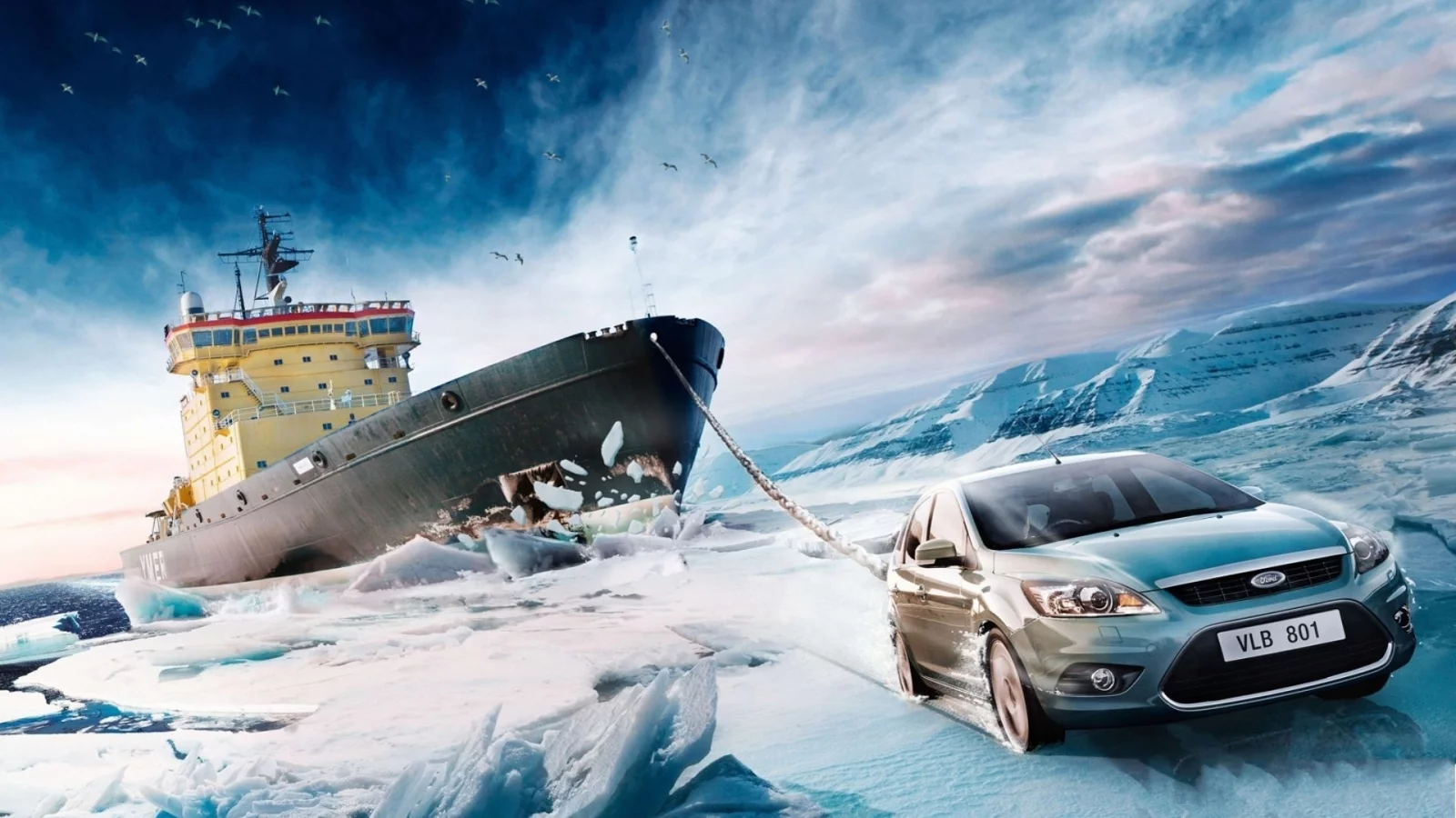 снег, лёд, ice, ледокол, буксир, ford, фокус, небо, форд