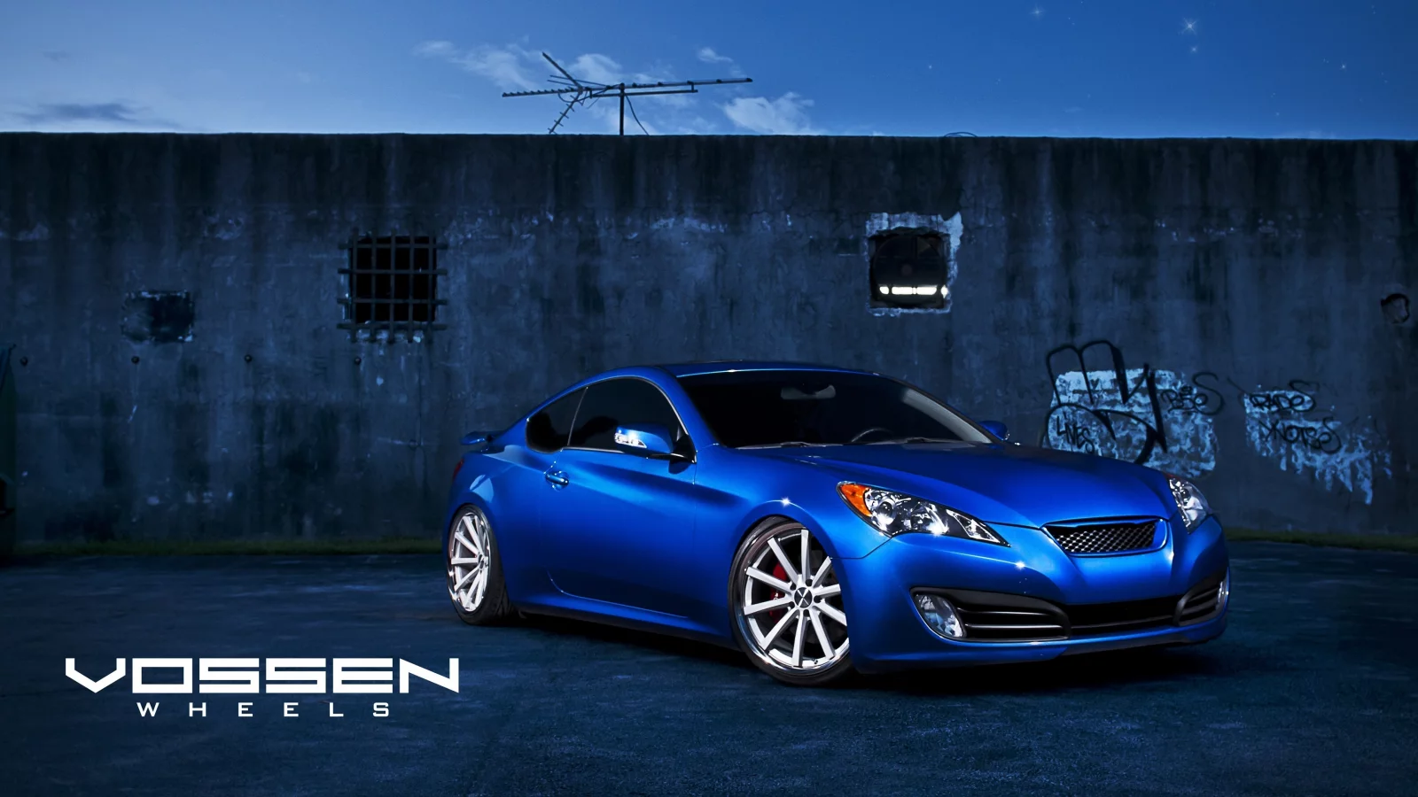стена, hyundai, blue, синий, vossen wheels, genesis, антенна, хёндай