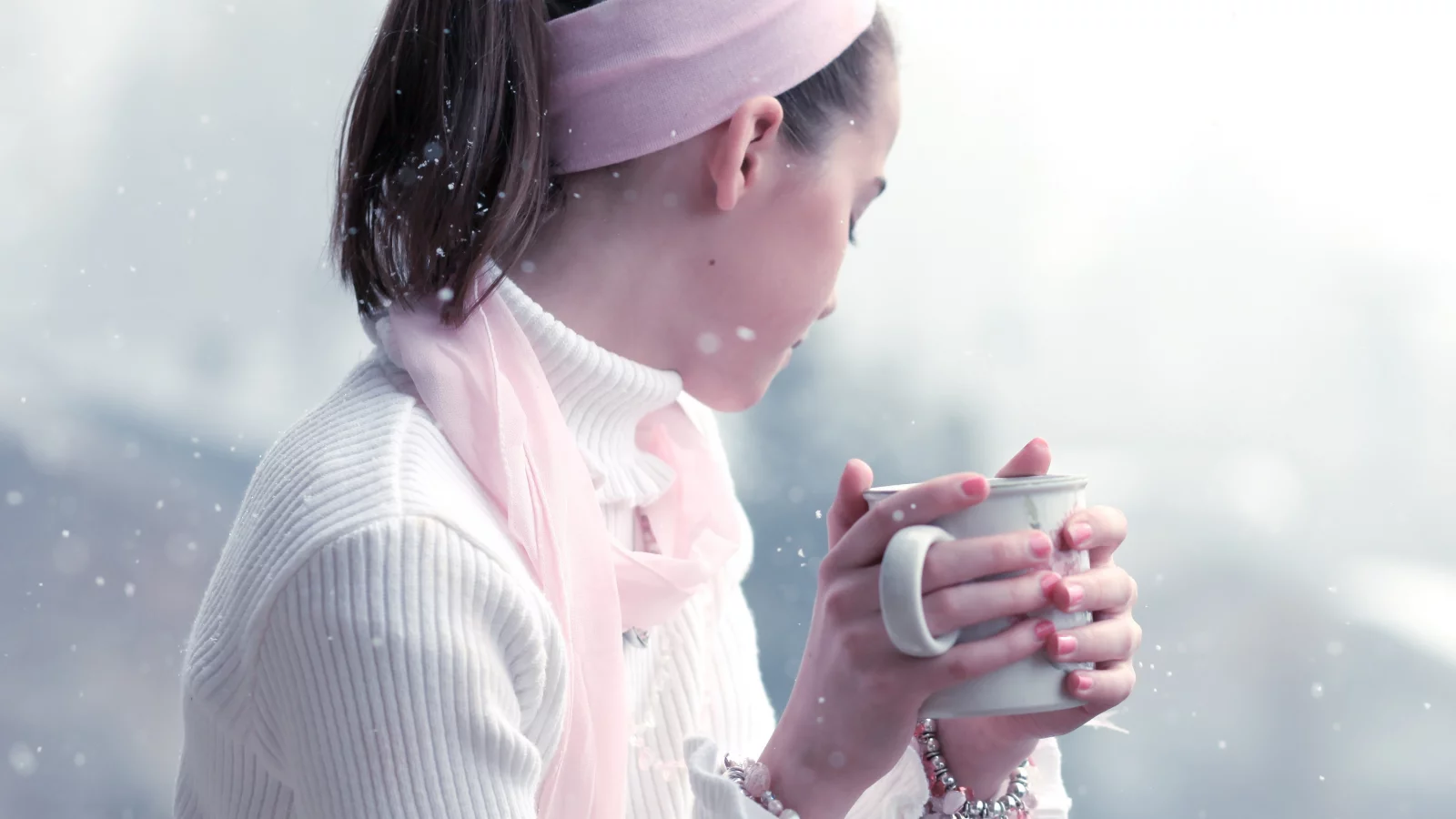 снег, белый, свитер, snow girl, девочка, нежность