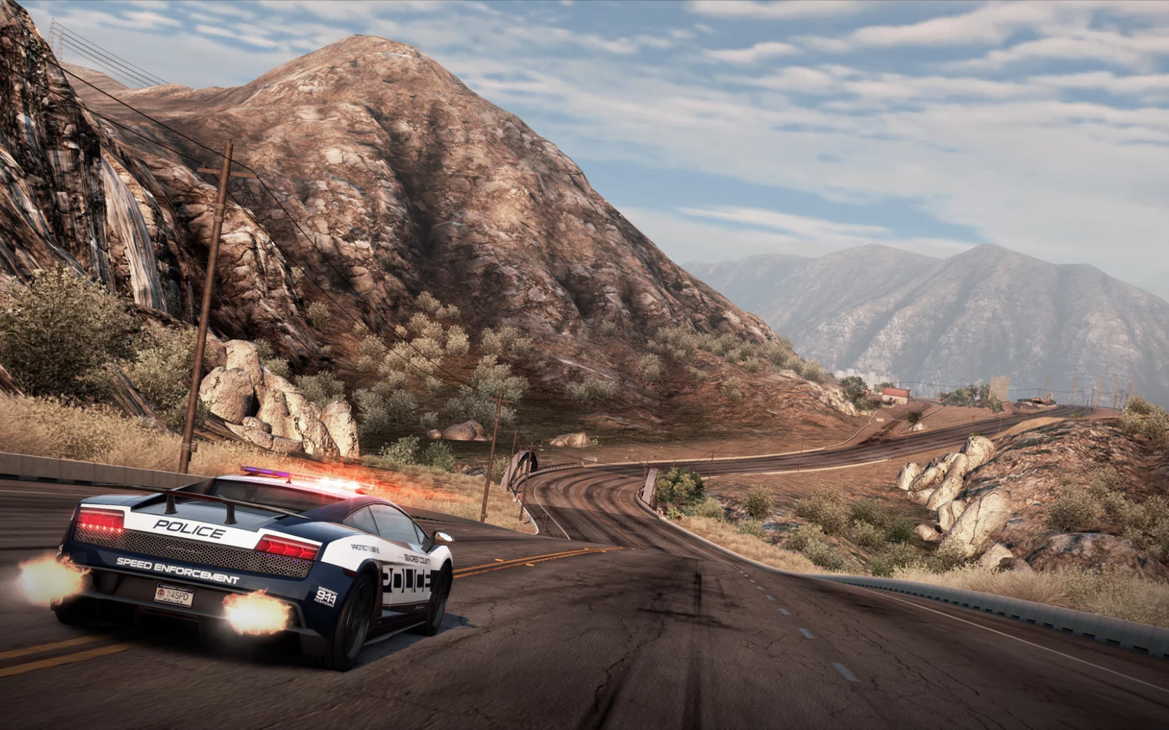 полиция, трасса, need for speed hot pursuit, lamborghini, шоссе, горы