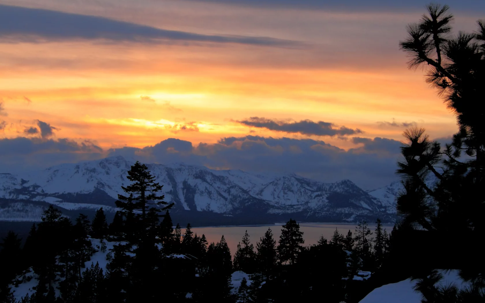лес, закат, mountain light, зима, горы