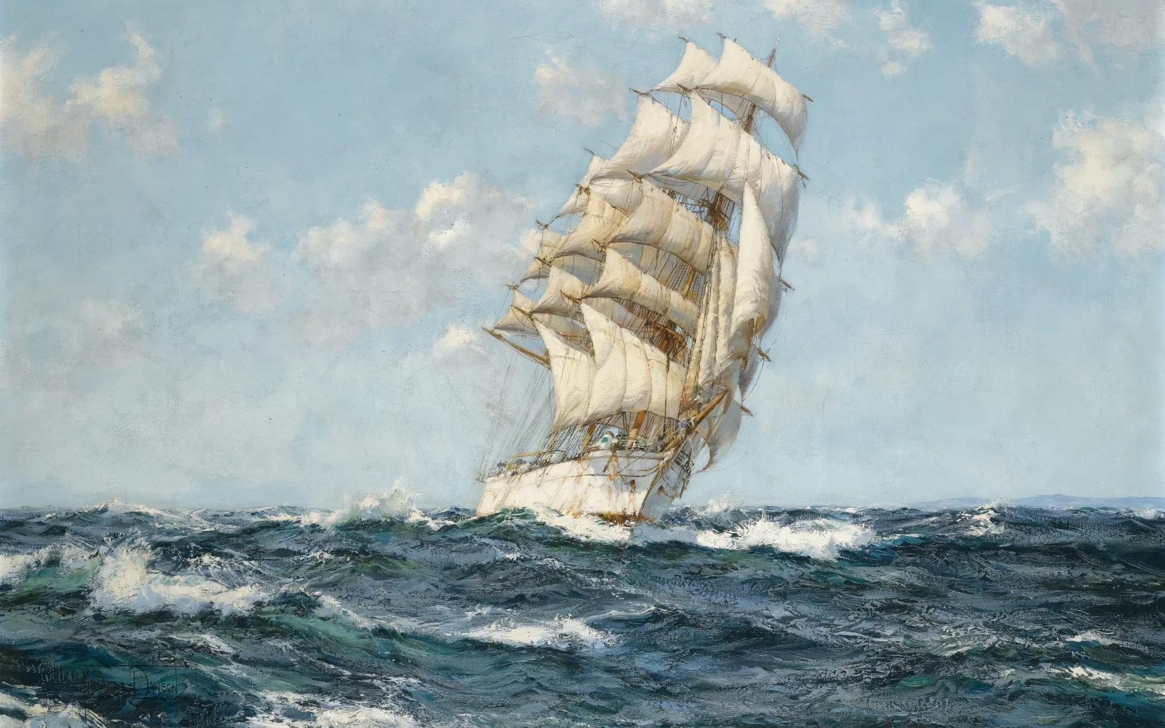 море, рисунок, парусник, живопись, montague dawson