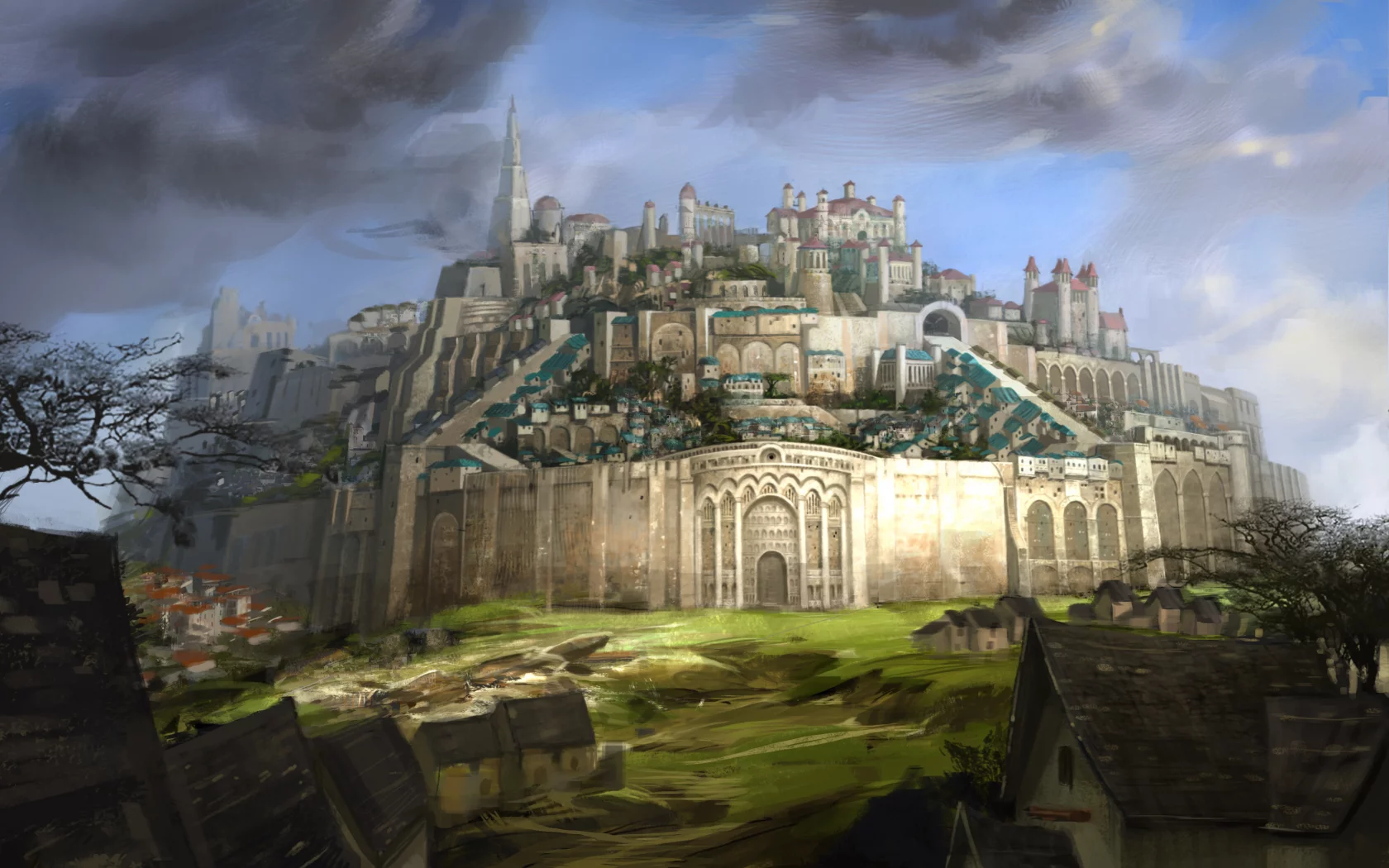 город, крепость, guild wars 2, рисунок