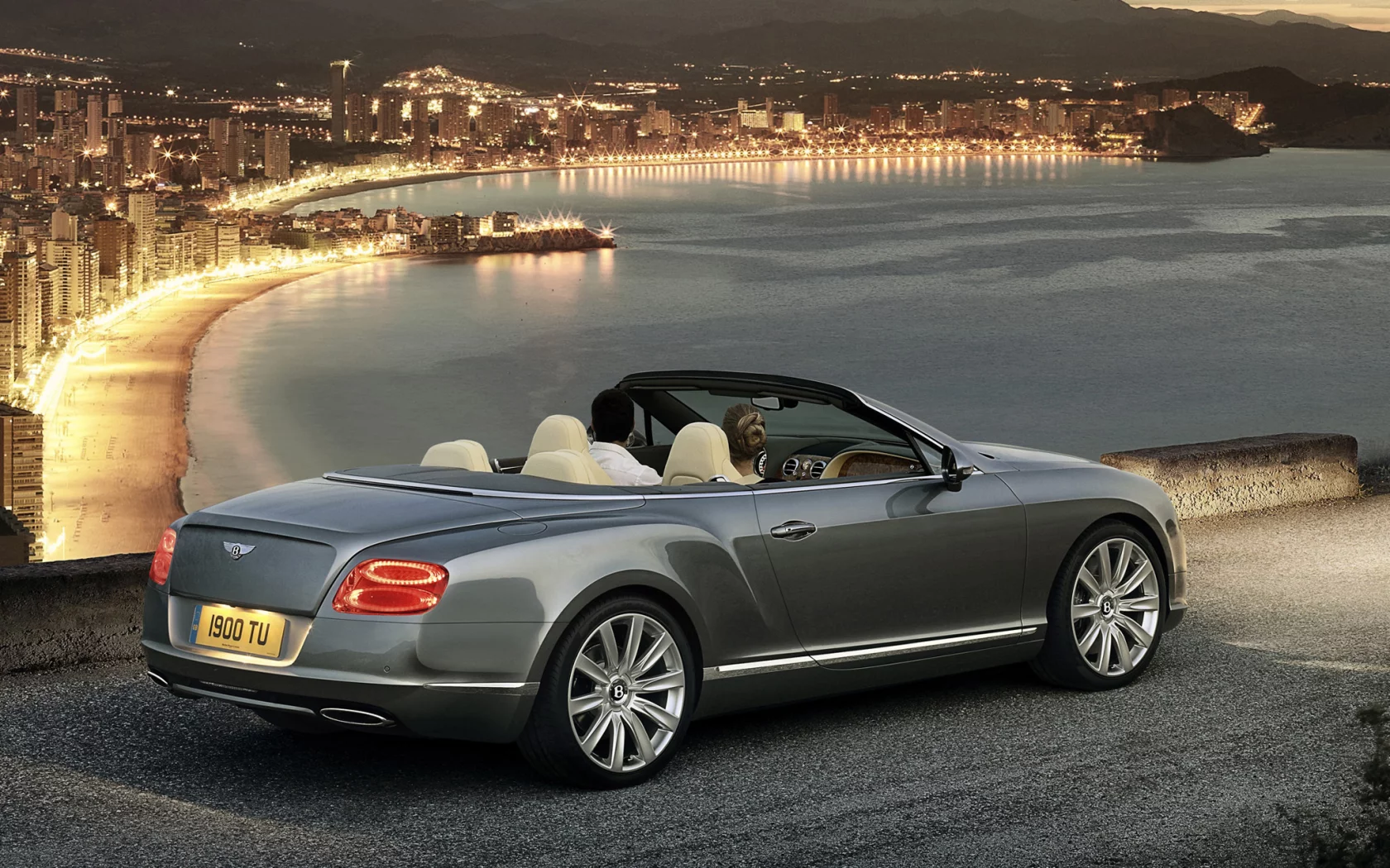 continental, кабриолет, огни, город, бентли, gtc, ночь, гтц, пляж, континенталь, берег, bentley, красивый вид
