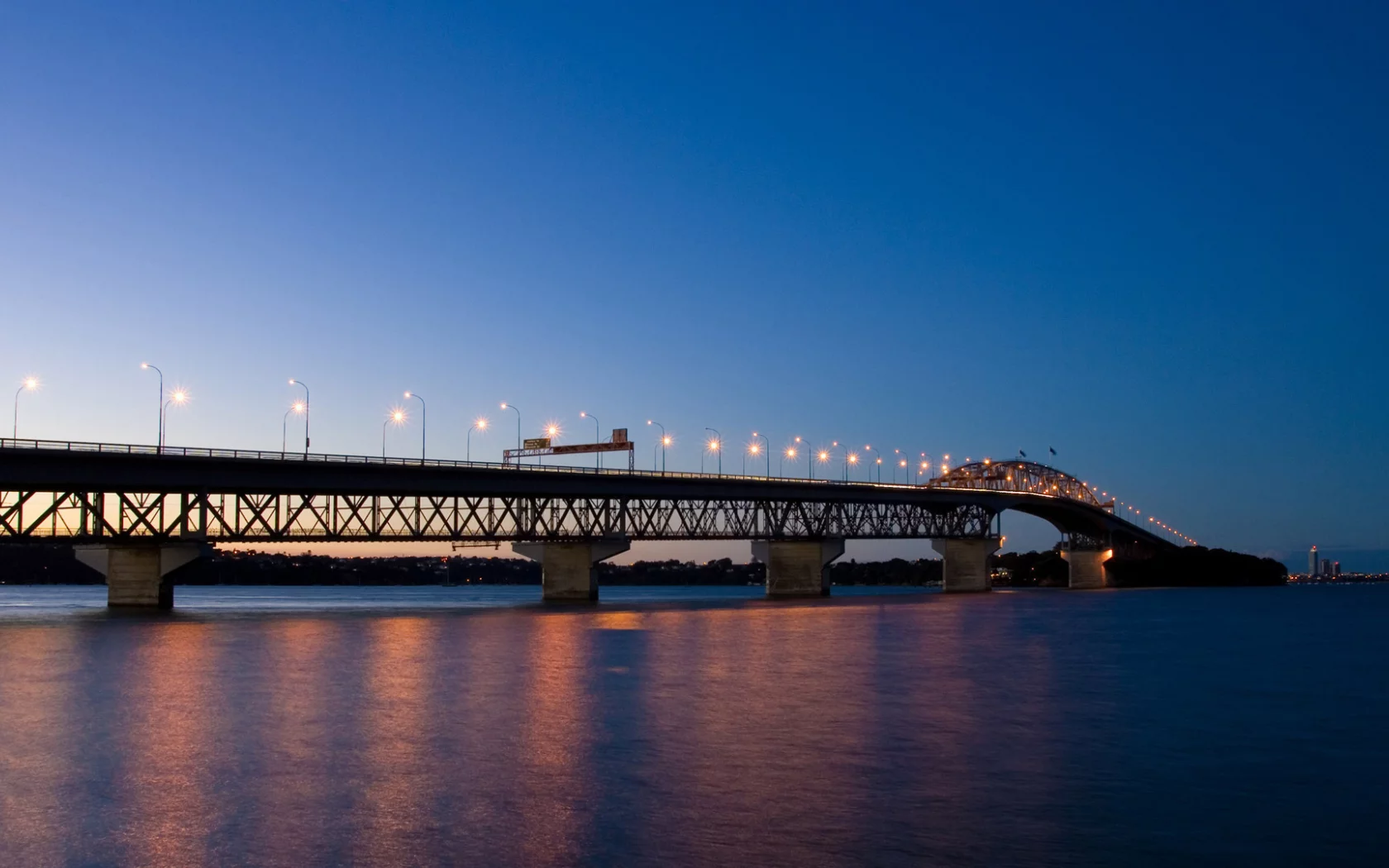 мост, огни, вода