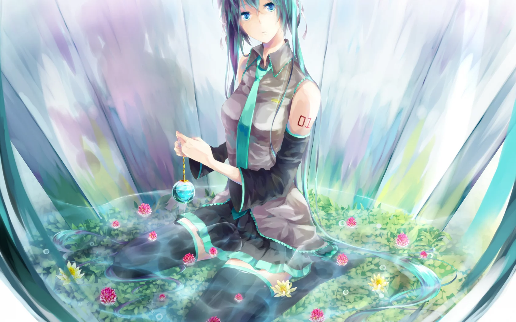 hatsune miku, vocaloid, пруд