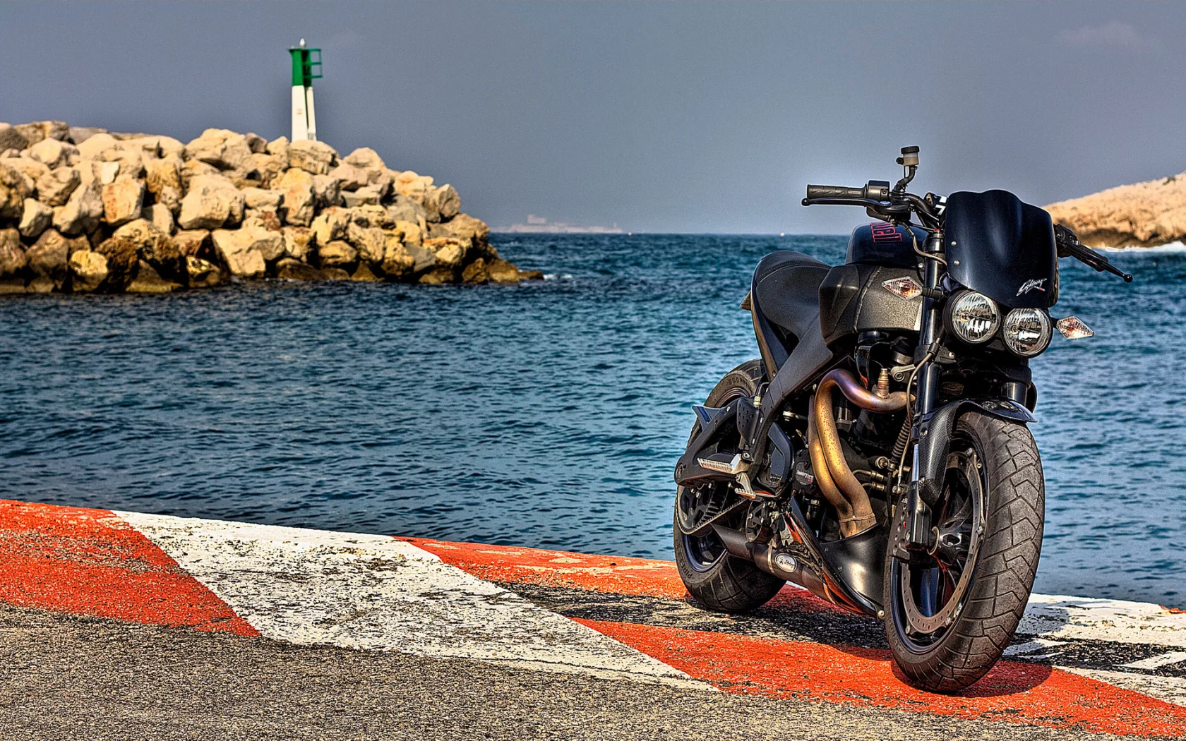 горизонт, moto, мотоцикл, берег, вода, камни, buell, мото обои, xb12s