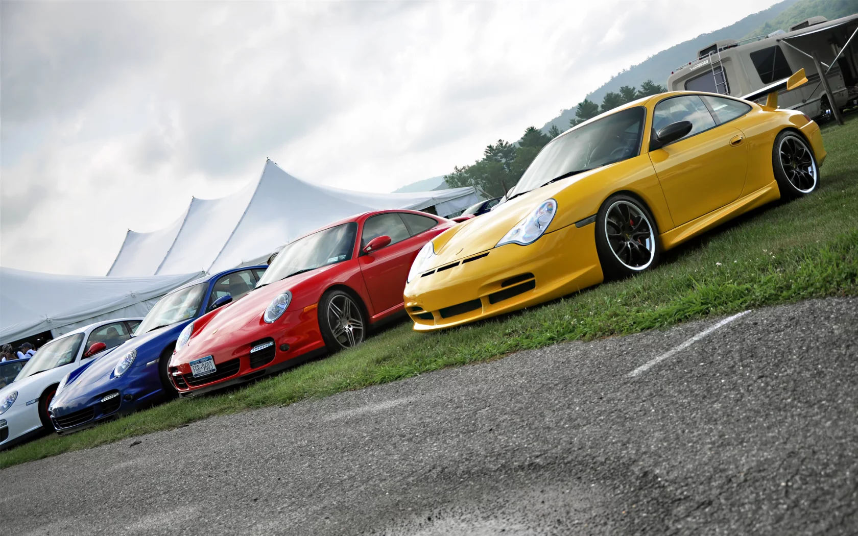 четвёрка, палатки, красный, белый, porsche, жёлтый, синий, цвет, выставка