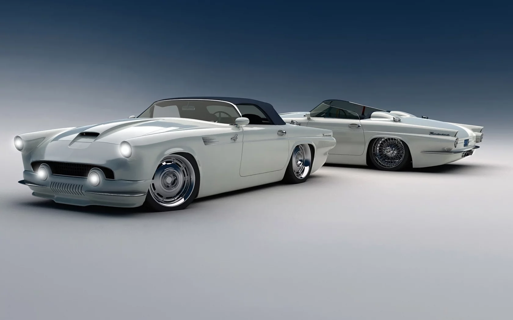 custom, ford, фары, авто, белый, thunderbird, кабриолет