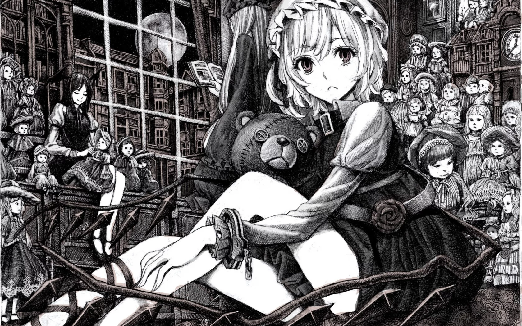 игрушка, anime, рисунок, аниме, мишка, девушка