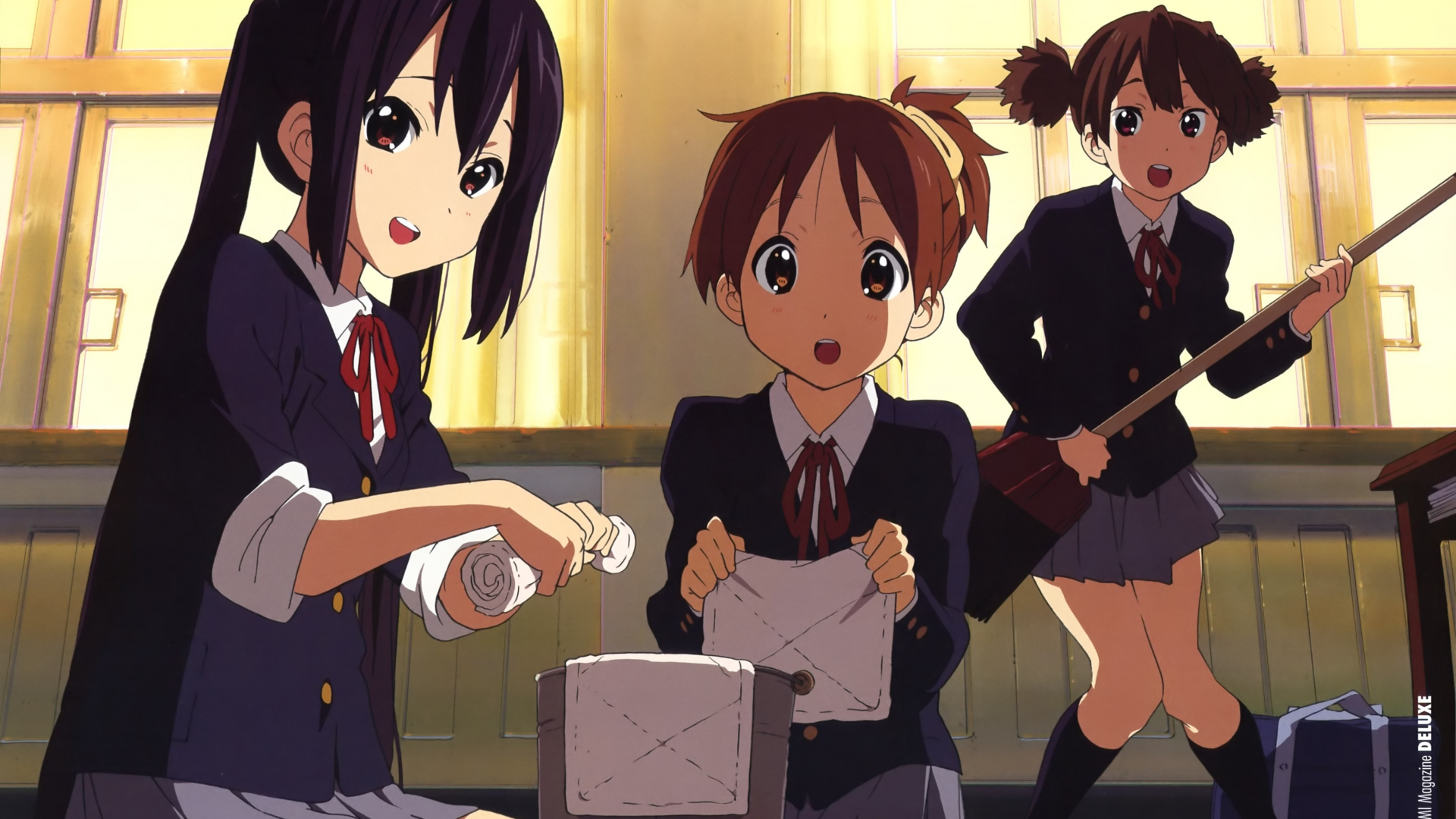 Картинка на рабочий стол адзуса, класс, джун тян, k-on, уи, уборка 1920 x  1080