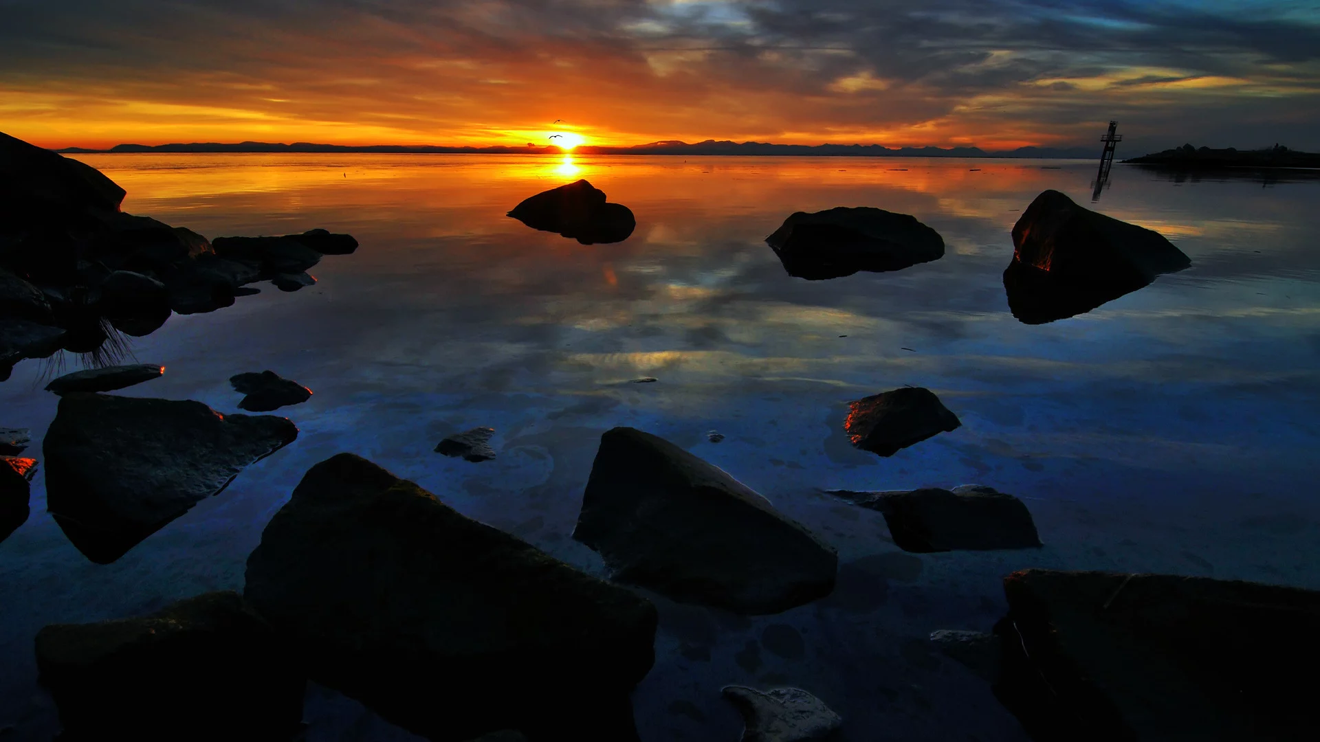 камни, вода, небо, природа, nature, закат, пейзаж, океан, облака, горизонт, солнце, гладь