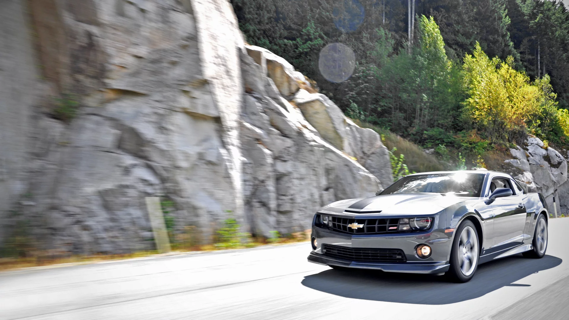 мускул кар, шоссе, солнечный день, chevrolet camaro ss, трасса, скорость, muscle car, drive, езда